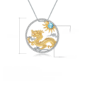 wholesale 925 Silver Chinese Zodiac Dragon Pendant with Natural Gemstone, Necklace-0-4