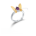wholesale S925 silver designer gemstone ring adjustable with butterfly minimalist design, featuring natural gemstones-0-0