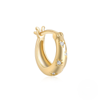 wholesale S925 Sterling Silver Ins Classic Zircon-inlaid Pentagram Octagram Hoop Ear Clasp Earrings-Single gold #1 (8mm)  925 silver