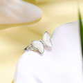 wholesale S925 Sterling Silver Ethereal White Shell Butterfly Open Adjustable Ring for Women, Minimalist and Unique Luxury Fashion Statement-0-1