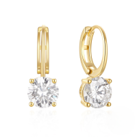 wholesale S925 Sterling Silver Super Sparkly Four-prong Zircon Accent Versatile Hoop Earrings-Gold 925 silver