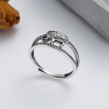 wholesale S925 Sterling Silver Retro Thai Silver Ethnic Style Elephant Totem Pattern Hollow Open Ring-0-0