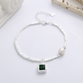 wholesale S925 Sterling Silver Korean Style Light Luxury Square Zirconia with Accented Pearl Necklace and Bracelet Set-0-3