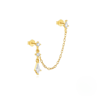 wholesale S925 Sterling Silver Double Layer Tassel Chain Ear Cuffs With Inlaid Zircons, Exquisite And Luxurious-Single gold#1&gt;925 silver