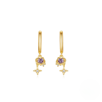 wholesale S925 Sterling Silver Purple Heart Earrings, Small Planet Ins Design, Luxurious Studs For Women-Gold 925 silver
