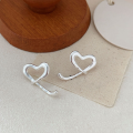wholesale S925 Sterling Silver Small Love Earrings for Women, Trendy Korean-style Hollow Heart Studs-0-5