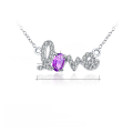 wholesale S925 Silver Metal, Design-Sense Jewelry Natural Amethyst Pendant, Natural Gemstone Inlaid LOVE Letter Necklace-0-4