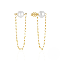wholesale 925 Sterling Silver Hot-sell Pearl And Zircon Drop Earrings With Chain Tassel-Gold#2 925 Silver