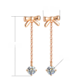 wholesale Rose gold-plated S925 silver bow earrings, sweet and lightweight luxury ear accessories with tassel drop, long design for women, elegant-0-6