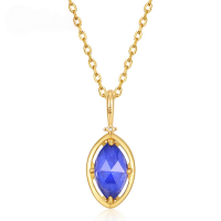 wholesale S925 gold-plated silver vintage style Japanese lapis lazuli and white crystal reversible pendant for women, convertible to bracelet-[Pendant does not include chain] 925 silver
