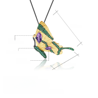 wholesale S925 Silver Designer Brooch Pendant Two-Way Butterfly Design Retro Style Natural Amethyst Necklace Pendant-Natural green agate pendant (with silver chain)