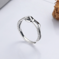 wholesale S925 Silver Fashion Minimalist Double-Layer Line Heart Knot Creative Niche Design Open Adjustable Ring-0-0