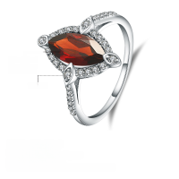 wholesale S925 Silver Inlaid Natural Gemstone Ring with Luxurious High-End Natural Garnet, Live Stream Supply, Ready Stock-Natural Garnet Ring  US Size 6