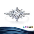 wholesale S925 Sterling Silver 2-Carat Princess Cut Moissanite Ring for Women, High-End Silver Jewelry-0-0