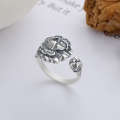 wholesale S925 Sterling Silver Retro Vintage-inspired Literary and Artistic Lotus Leaf and Lotus Flower Creative Matte Finish Open Adjustable Ring-0-1