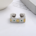 wholesale S925 Sterling Silver Light Luxury Exotic Creative Gold and Silver Two-Tone Clover Edge Pattern Square Ring-0-1
