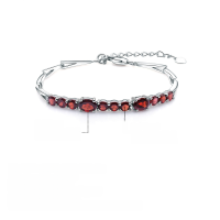 wholesale S925 Silver Direct Supply New Design Natural Garnet Bracelet, Cross-Border Fashion Natural Colored Gemstone Bracelet-Garnet 925 Silver