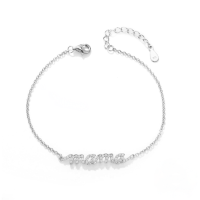 wholesale S925 Sterling Silver Zircon-studded Letter Mama Bracelet, A Cross-border European And American New High-end Jewelry For Women, Mother's Day Gift-Platinum 925 silver