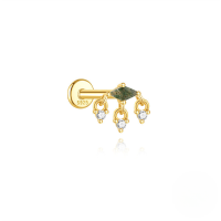 wholesale S925 Sterling Silver Geometric Flat Head Threaded Ear Cartilage Stud With Zircon And Natural Moss Agate, European-american Luxury Style-Single gold #6