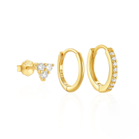 wholesale S925 Sterling Silver Classic Hoop Earrings Set For Women, High-endins。-Set of 3 - Gold#3 925 Silver