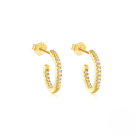 wholesale 925 Sterling Silver C-shaped Wave Single Row Zircon Accent Earrings, Cross-border Hot Seller, Classic Versatile Irregular Hoops-Gold#4 925 silver