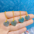 wholesale S925 Silver Gold-Plated Natural A-Grade Blue Water Jadeite Ruyi Pendant Extension Chain DIY Beaded Jewelry Craft Semi-Finished Product-0-3
