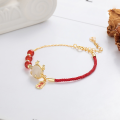 wholesale S925 sterling silver ethnic Chinese-style zodiac dragon-shaped simulated Hetian jade spliced woven red rope bracelet-0-1