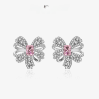 wholesale Sterling Silver New 1ct Rectangular Ice-Cut 5*7 High Carbon Diamond Earrings Bow Butterfly Earrings for Women-Pink【E-0400】 Main Stone 5*7