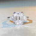 wholesale S925 Sterling Silver 4-Carat Emerald Cut Ring Women High-End Ins Style Square Sugar Prong Setting Zircon Ring Wholesale-0-0