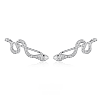 wholesale [925 Sterling Silver] Snake-shaped ear hooks with zirconia inlay, minimalist luxury high-end European and American style pure silver earrings-Platinum 925 silver