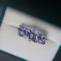 wholesale S925 Sterling Silver Wholesale Natural Tanzanian Stone Row Ring Simple and Versatile Row Ring Live Streaming Supply Chain-Natural Tanzanite Rings One Size