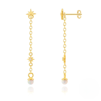 wholesale S925 Sterling Silver Opal Earrings With Chain Tassel, Star Earrings In Korean Style Minimalist Design-Single gold #3&gt;925 silver