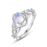 wholesale S925 Sterling Silver Gold-Plated Multi-Color Moonstone Ring, Cross-Border New Fashion Trend Icy Style Gemstone Ring Wholesale-Colorful blue moonlight Adjustable opening