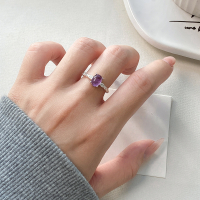wholesale S925 Sterling Silver Fresh Sweet Ins Style Exquisite Minimalist Design Amethyst Ring with Crystal Zircon R02337-S925 silver ring rose gold opening adjustable