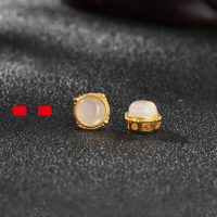 wholesale S925 antique silver gold-plated cat's eye chalcedony inlaid handmade DIY bracelet necklace spacer bead silver jewelry accessories-White Moonlight