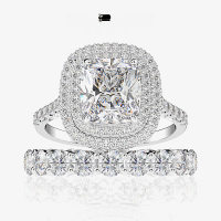 wholesale Sterling silver new fashion luxury full bezel set row ring with 8*9mm high carbon diamond 3 carat for women hot sale-White (side ring) 3.5 [R-0946]  6