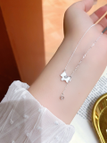 wholesale 999 Pure Silver Butterfly Tassel Four-Leaf Clover Necklace for Women, Small Batch Design, High-End Feel, Light Luxury Collarbone Chain, Gift for Girlfriend-0-20