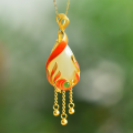 wholesale 925 silver gold-plated natural Hetian jade pendant with cold enamel phoenix tassel necklace, paired with Hanfu jade pendant accessories-0-0