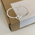 wholesale S925 Sterling Silver Letter Double Ring Snake Bone Bracelet for Women, Minimalist Square Snake Bone Chain Bracelet with Interlocking Double Rings-0-5