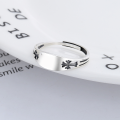 wholesale S925 Sterling Silver Vintage Distressed Black Cross Floral Pattern Punk Style Adjustable Open Ring for Women-0-1