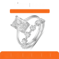 wholesale S925 Sterling Silver Set Moissanite Ring Set with Rectangular Main Stone Stackable Rings Source Factory Wholesale-0-0
