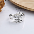 wholesale S925 Sterling Silver Heavy Gothic Palm Skeleton Hand Design Hip-Hop Punk Style Trendy Adjustable Ring-0-1