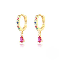 wholesale S925 Sterling Silver Ins-style Cross-border Bestseller Dripping Hoop Earrings With Colorful Zircons-Gold-Colored Diamond