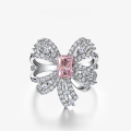wholesale 925 Silver Jewelry European and American Ins Fresh Style Bow 1ct Pink Diamond Women's Ring High Carbon Diamond Ring Rectangle 5*7-0-0