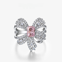 wholesale 925 Silver Jewelry European and American Ins Fresh Style Bow 1ct Pink Diamond Women's Ring High Carbon Diamond Ring Rectangle 5*7-Pink 5*7【R1262】>No.7