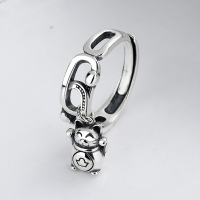 wholesale S925 metal Chinese style retro distressed lucky cat charm ring, creative and versatile fashion ring for women-YJ258/approx. 4.8g Adjustable opening