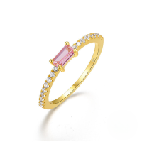 wholesale S925 Sterling Silver Ins Zircon Ring, Simple Zircon Inlay Band, European And American Hot-selling Light Luxury Niche Proposal Ring-Gold-Pink Diamond No. 8