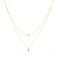 wholesale S925 Sterling Silver Cross Pendant Pearl Choker Necklace,-Gold 925 silver