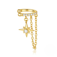 wholesale 925 Sterling Silver Geometric Tassel Octagram Stud Earrings With Crystal Accents,ins-Single gold #2 925 silver