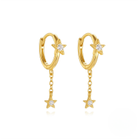 wholesale S925 Sterling Silver Twisted Star Ear Hoops With Opal Flower And Crystal Drop-Gold#3 925 Silver